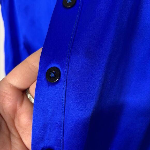 Vintage Julie Brown Cobalt Blue Sleeveless 100% Silk Vest Button-Up Top Size 2 - Picture 4 of 5